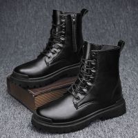 Trend Men Boots Black Sneakers Outdoor Fashion High Top Wholesale Punk Shoes For Men Casual Leather Street Style Ankle Boots Men