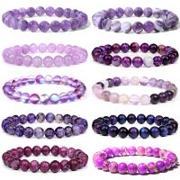 Polished 8mm Natural Fluorite Beads Bracelets For Femme Purple Quartz Lucky Energy Bracelet Women Jewelry Nice Birthday Gift Charms and Charm Bracelet