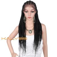 Kalyss 31 inches 13x7 Hand Braided Wigs Synthetic Lace Front Wig for Black Women Lace Frontal Twist Braiding Cornrow Woman Wigs Gift ของขวัญ ของขวัญ