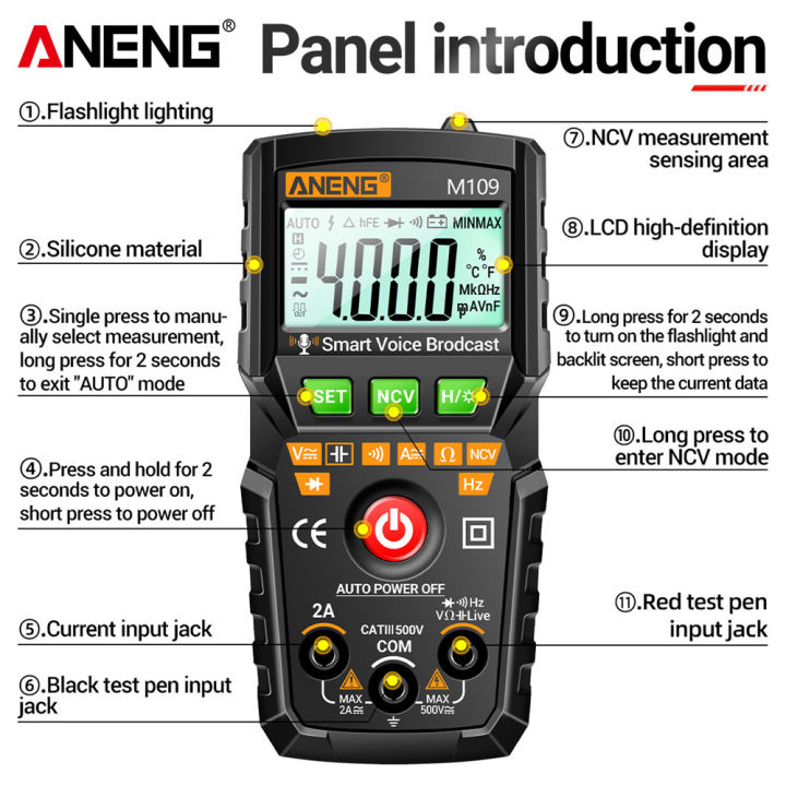 aneng-ดิจิตอลมัลติมิเตอร์-m109-4000นับ-acdc-แรงดันไฟฟ้าปัจจุบันเสียงออกอากาศเครื่องมือไฟฟ้าทดสอบมัลติมิเตอร์