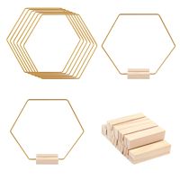 hot【cw】 Hexagonal Metal Floral Hoop Wreath Macrame round Rings with wooden Base Centerpiece for Wedding Table Decoration