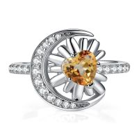 JewelryPalace New Arrival Sunflower Moon Heart Cut Genuine Citrine 925 Sterling Silver Statement Ring for Woman Fashion Gift