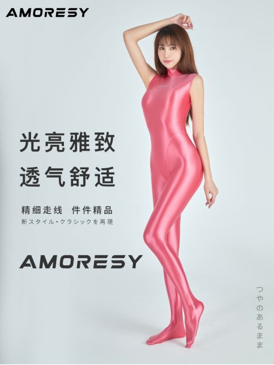 amoresy-ชุดถุงน่องเซ็กซี่เต็มรูปแบบแฟชั่นชิ้นเดียวแขนกุดสลิมมันมันวาวชุดเดียว