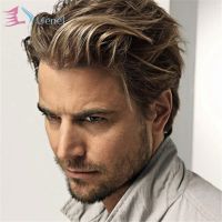 Uenel European and American Men Handsome Brown Wig Short Synthetic Fluffy Male Wigs