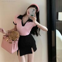 POLO brought western style fashion suits contrast color in the summer of 2022 female choli high-waisted split divided skirts two-piece outfit