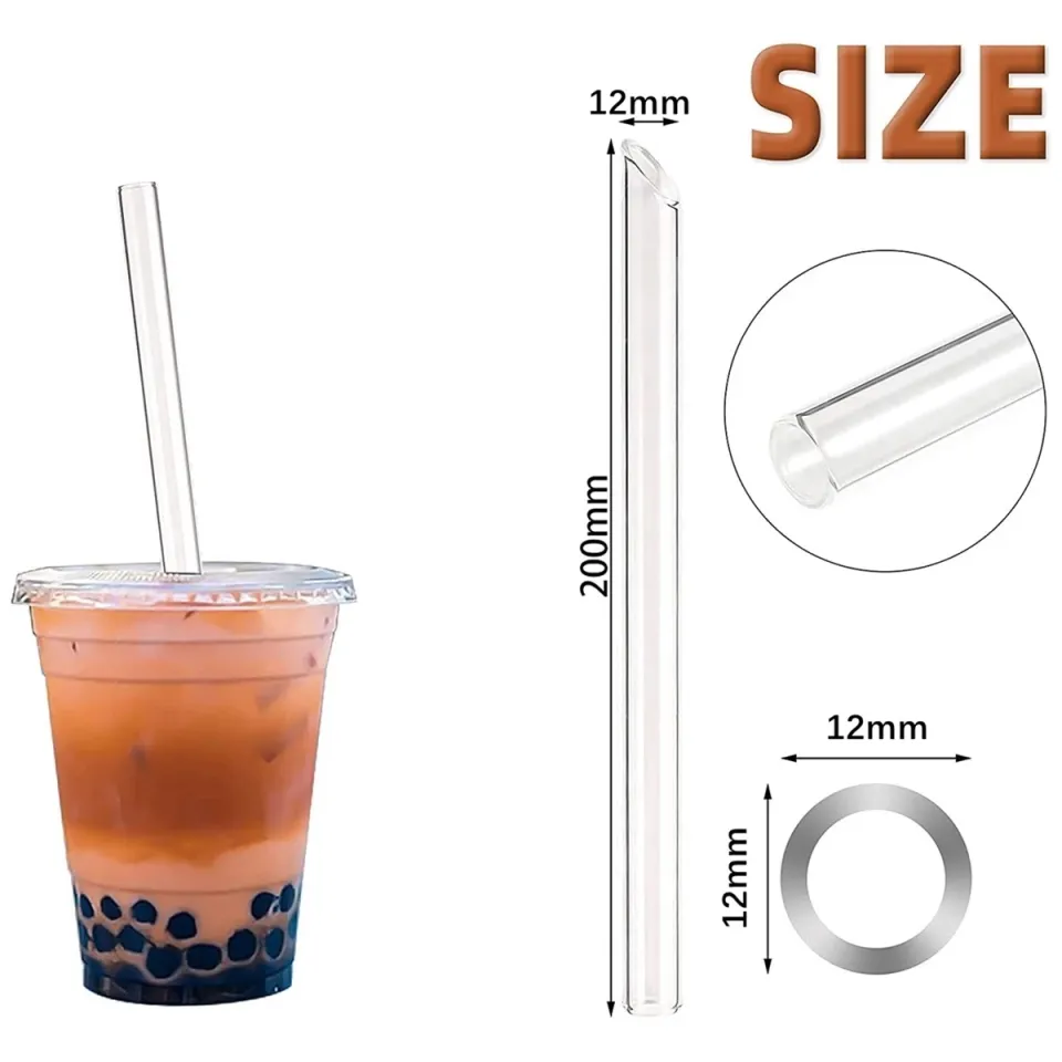 4 Pcs 12mm Wide Glass Straws for Boba Bubble Tea Reusable Drinking Straws  Smoothie Straws for