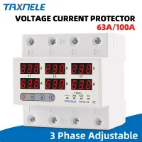 3 Phase 380V Din Rail Voltmeter Ammeter Adjustable Over and Under Voltage Current Limit Protection Monitor Relays Protector