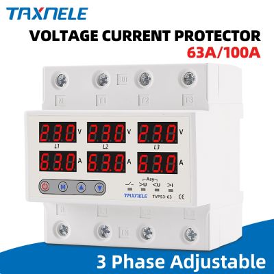 3 Phase 380V Din Rail Voltmeter Ammeter Adjustable Over and Under Voltage Current Limit Protection Monitor Relays Protector