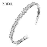 ZAKOL Fashion กำไลเพชรสังเคราะห์รูปตัวที,กำไลข้อมืออินเทรนด์กำไลกำไลข้อมือแบบเปิดเรขาคณิตสำหรับผู้หญิงเครื่องประดับงานปาร์ตี้