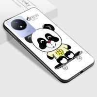 GGK For Vivo Y02A Y02T แฟชั่นหรูหราแบรนด์ยอดนิยมสำหรับเด็กผู้ชายวาดโลโก้เคสใส่โทรศัพท์ฉลามหมีวาดหมีแพนด้าเคสโทรศัพท์กระจกนิรภัยมันวาวเคส