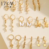 17KM 18Pcs/Set Butterfly Snake Earrings Set for Women Vintage Metal Gold Color Earring Rose Dangle Earring Trend Fashion Jewelry