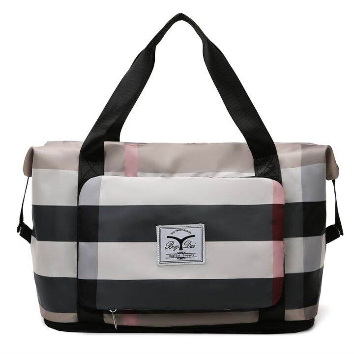 cod-new-plaid-travel-bag-expandable-large-capacity-folding-fashion-outdoor-storage-sports-yoga-fitness