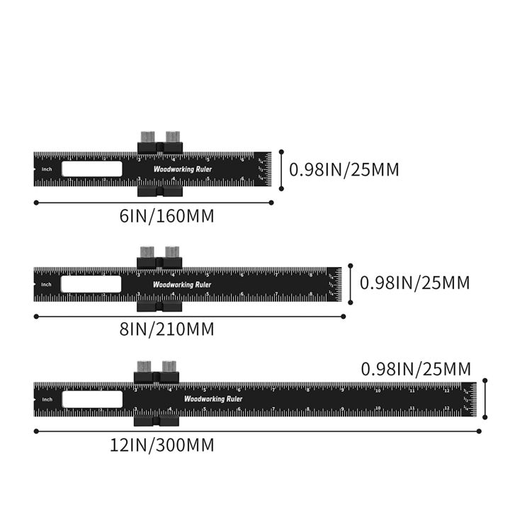 3ชิ้น-เซ็ตไม้บรรทัดไม้ขนาด6-8-12นิ้วสไลด์อเนกประสงค์แบบปรับได้ความแม่นยำสูงชนิด-t-เครื่องมือวัดเมตริกขนาดกระเป๋าอะลูมินัมอัลลอยขนาดพกพาช่างไม้ช่างไม้ขนาด3ชิ้น-เซ็ตทนทาน