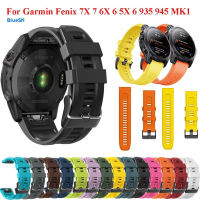 BLUESN 26 22มม. สำหรับ Garmin Fenix 6 6X Pro 5 5X Plus 3HR Fenix 7X 7ซิลิโคน Quick Release นาฬิกา Easyfit สายรัดข้อมือสายรัด