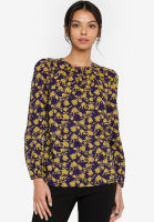 Zalia - Cotton Printed Gathered Round Neck Top