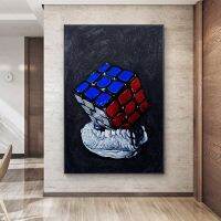 Goodstore Pop Art Modern Rubik S Cube ภาพวาดสีน้ำมันแมวโปสเตอร์พิมพ์สำหรับห้องนั่งเล่น Kidsroom Decor Cuadros