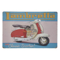 ป้ายสังกะสีวินเทจ Lambretta The Classic Scooter, โปสเตอร์วินเทจ ขนาด 20x30 ซม