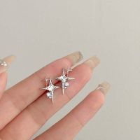 2023 Fashion Silver Color Cross Star Zircon Stud Earrings for Women Girl Korean Four-Pointed Star Personality Earrings Jewellery Headbands