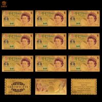 10Pcs European Color Gold Banknotes UK 5 Pound Banknotes Currency Notes Collection For Souvenir Gifts