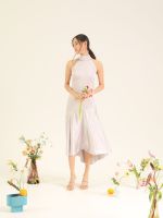 Palettestudio - PEONY Dress [สีเทาเงิน Silver Gray] ชุดเดรสออกงาน เดรสซาติน เดรสคอตั้ง ชุดเพื่อนเจ้าสาว ชุดไปงานแต่ง