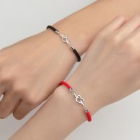 La Monada 16-19.5Cm 925 Sterling Silver Heart Red Rope Bracelets Black Red Thread String Jewelry Bracelets For Women Couple Girl