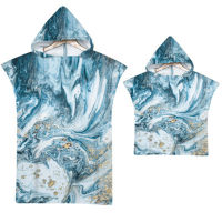 Surf Beach Poncho Towel Quick-dry Robe With Hood Microfiber Beach Blanket Bath Towel Wetsuit Swimming Gradient Marbling Pattern