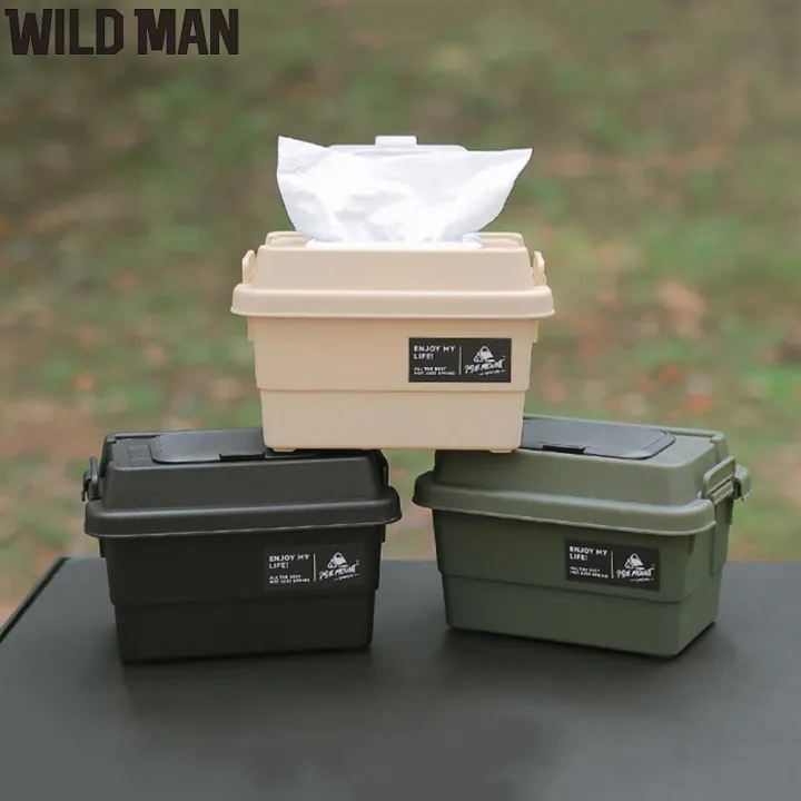 [WILD MAN] 1.1L กล่องเก็บของ กล่องใส่กระดาษชำระอเนกประสงค์ตั้งโต๊ะ กล่องทิชชู่แบบพกพากันฝุ่นกันความชื้นสำหรับการเดินทางเดินป่าตั้งแคมป์