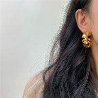 AENSOA 2022 New Minimalist Gold Metal Twist Circle C Shape Hoop Earrings for Women Girls Punk Geometric Round Hoops Jewelry GIft