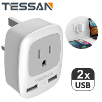 TESSAN 3 In 1 Wall Charger UK Ireland Hong Kong Singapore Travel Adapter with USB ,Travel Plug Wall Socket Mini Power Strip with 2 USB Charging Ports , Type G Outlet Adaptor Charger Multi Plug for USA to British England Scotland Irish London