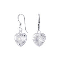 Silver thai   Cubic Zirconia Heart Earring Size10 mm เครื่องประดับเงินแท้ ต่างหูระย้าต่างหูตะขอคริสตัลรูปหัวใจ