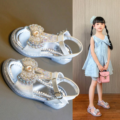 New style รองเท้าแตะเด็กผู้หญิง 2023 ฤดูร้อนใหม่ Aisha Frozen Princess รองเท้าเด็กคริสตัล Aisha