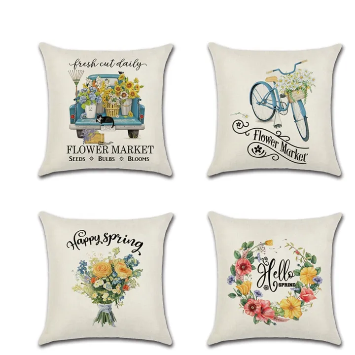 2021-new-hello-spring-floral-butterfly-cushion-covers-bike-flowers-creative-linen-pillowcase-decorative-sofa-couch-throw-pillows