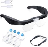 Rechargeable Head Magnifier Glasses Magnifier with Detachable Lenses 1.5X, 2.5X, 3.5X, 5X for Reading Close Work Hobby