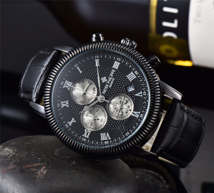 เงิน-ดำ-นาฬิกาผู้ชายสายหนังผู้ชายนาฬิกาควอตซ์แฟชั่น-casual-ตัวเลขโรมันนาฬิกา5สี