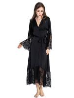 [Xiaoli clothing] Camisón Largo De Seda Mujer Ropa De Dormir กิโมโนเซ็กซี่ของ Satén De Retazos De Encaje Lenceria Bata De Dama De Honor De Boda Verano