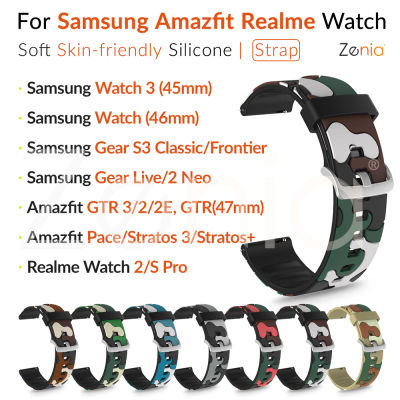 Zenia 22มม.กว้างซิลิโคนหลากสีสายนาฬิกาสำหรับ Samsung Galaxy Watch 3 45มม./46มม., Gear S3 Classic/Frontier, Gear 2 Neo Live R380/R381/R382 สำหรับ Amazfit GTR 47มม., 2E GTR2 GTR3 Stratos Stratos+ 3 Pace สำหรับ Realme S Pro Mi นาฬิกาสมาร์ทวอตช์สปอร์ต