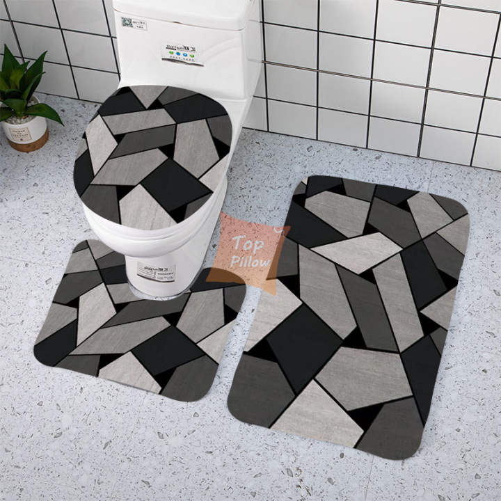 TopPillow 3 in 1 Bathroom Mat Geometry Design Bathroom Rug Non Slip