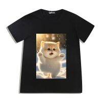 Cute Cat In The Snow Graphics T-shirt High Street Tidal Current Short Sleeve T-shirts Couples Fashion Casual Oversized Tee Shirt