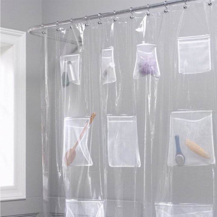 waterproof-shower-curtain-liner-with-pockets-for-touchscreen-devices-bathroom-multifunctional-clear-phone-tablet-hold-wholesales