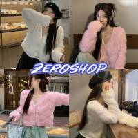 Zero shop?พร้อมส่ง? (Zero-CZM07) เสื้อไหมพรมขนนุ่มนิ่ม คอวีแขนยาวดูดี -C