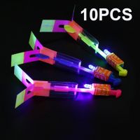 10PCS Outdoor Shining Rocket Flash LED Light Night Kids Luminous Slingshot Toys Shine Slingshot Elastic Helicopter Rotating Toy