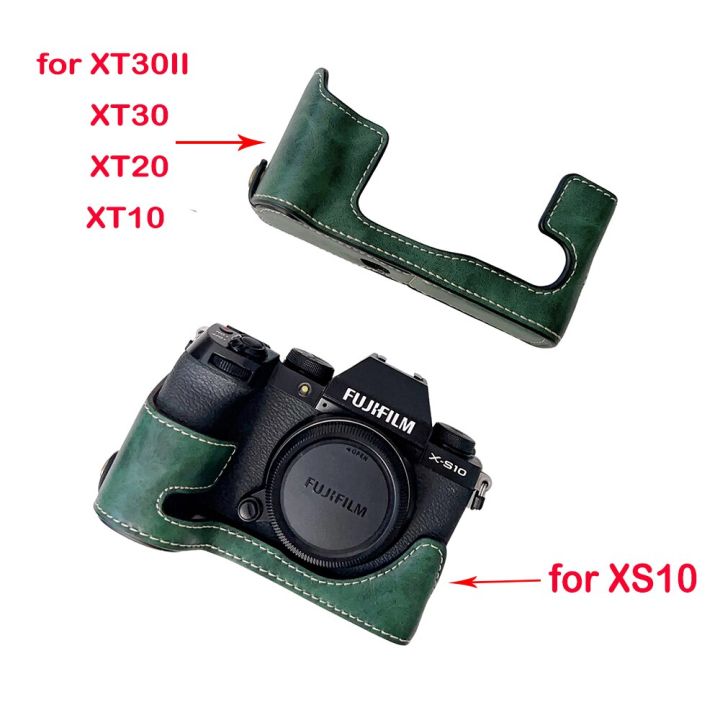 กล้องเคสหนัง-pu-แบบพกพากระเป๋าสำหรับ-fuji-xt30-xt30ii-xt20-xt10ปลอกครึ่งฝาพร้อมเปิดแบตเตอรี่ด้านล่าง