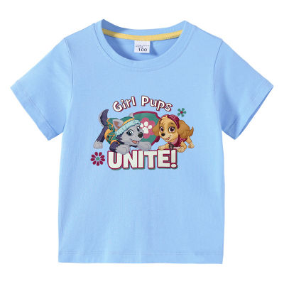 เสื้อลายการ์ตูน Paw Patrol เสื้อท่อนบนผ้าฝ้ายลายกราฟิกเสื้อยืดฤดูร้อนแขนสั้นสำหรับเด็กแขนสั้นเด็กเด็กหญิงเด็กชาย0000