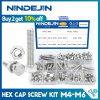 NINDEJIN Lengthen External Hex Head Bolt Set Full Thread M4 M5 M6 Stainless Steel Hex Cap Screw Bolt And Nuts Kit DIN933 Fasteners