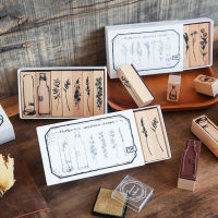 Vintage Grass Plants Decorative Stamps Bottle Wood Mounted Rubber Stamps for Card Making DIY Crafts Scrapbooking Journal Planner