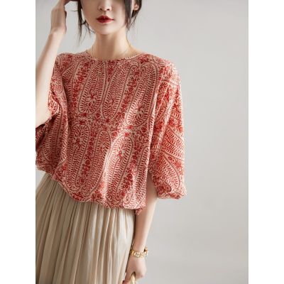 Summer new covered belly top female relaxed loose bat sleeve lace-up back bow floral shirt jacket