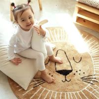 Cartoon Round Shape Mat for Children Kid Play Pad Round Car Lion Playmat Living Room Car Rug for Bedroom Photography Props