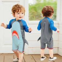 ㍿ LJW-Kid Boys Cartoon Shark Swimwear Patchwork Short Sleeve One-piece Bathing Suit 9 Months-4 Years