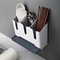 [COD] Chopsticks wall-mounted drain chopsticks cage storage box kitchen spoon basket free punching barrel