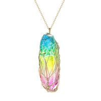 DCARZZ Crystal Chakra Necklace Fashion Jewelry Party Tree of Life Rainbow Quartz Reiki Healing Rock Raw Stone Pendant Women Gift